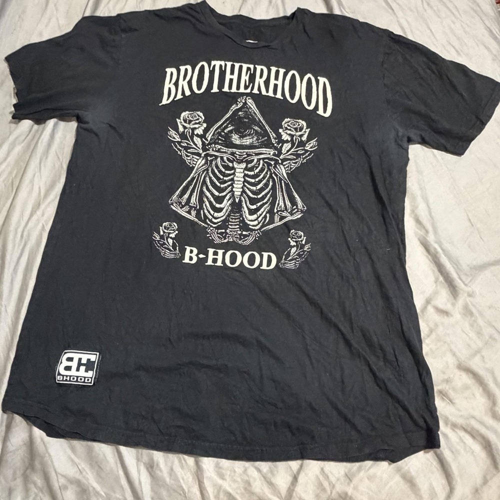 B-HOOD Shirt Mens XL Black Brotherhood Skeleton Roses Graphic Tee Streetwear